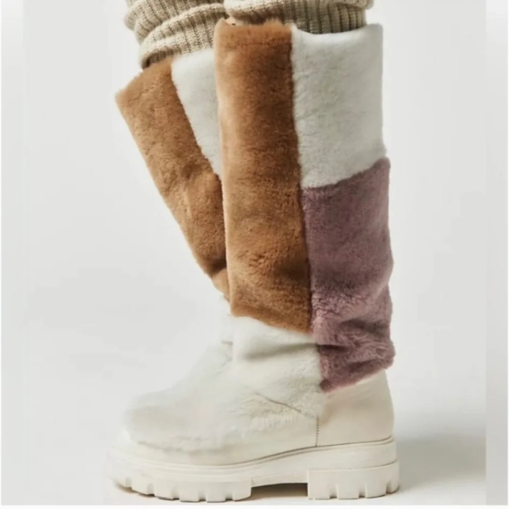 FREE PEOPLE Happy Thoughts  Color Block Shearling Boots Size 38/8